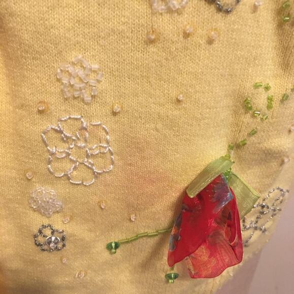 Berek Yellow Butterfly Ribbon & Bead Embellished Cardigan Sweater XL - Picture 6 of 12